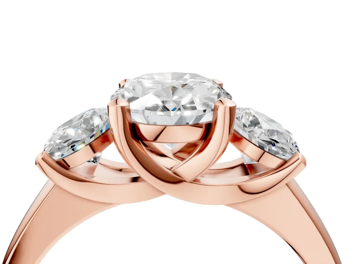 Three-Stone Oval Cut Cut Solitaire Ring with Classic Prong Setting Rose gold