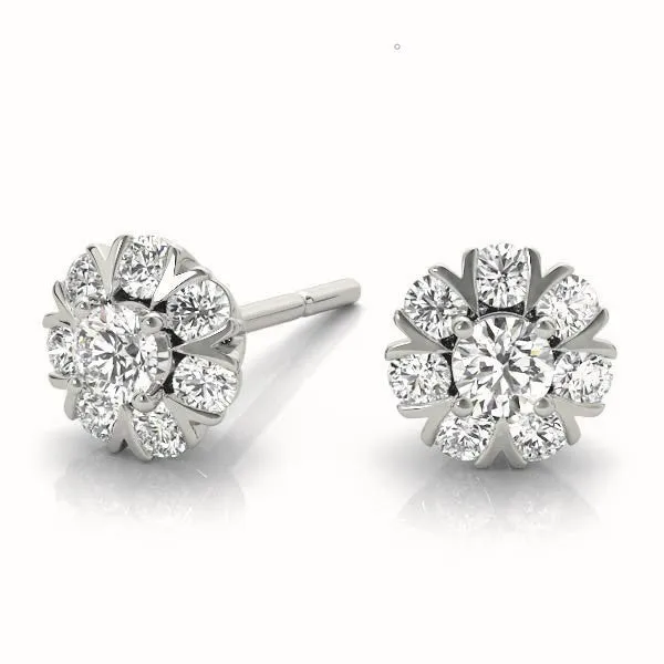 Round Cluster Diamond Stud Earrings with Prong Setting White gold