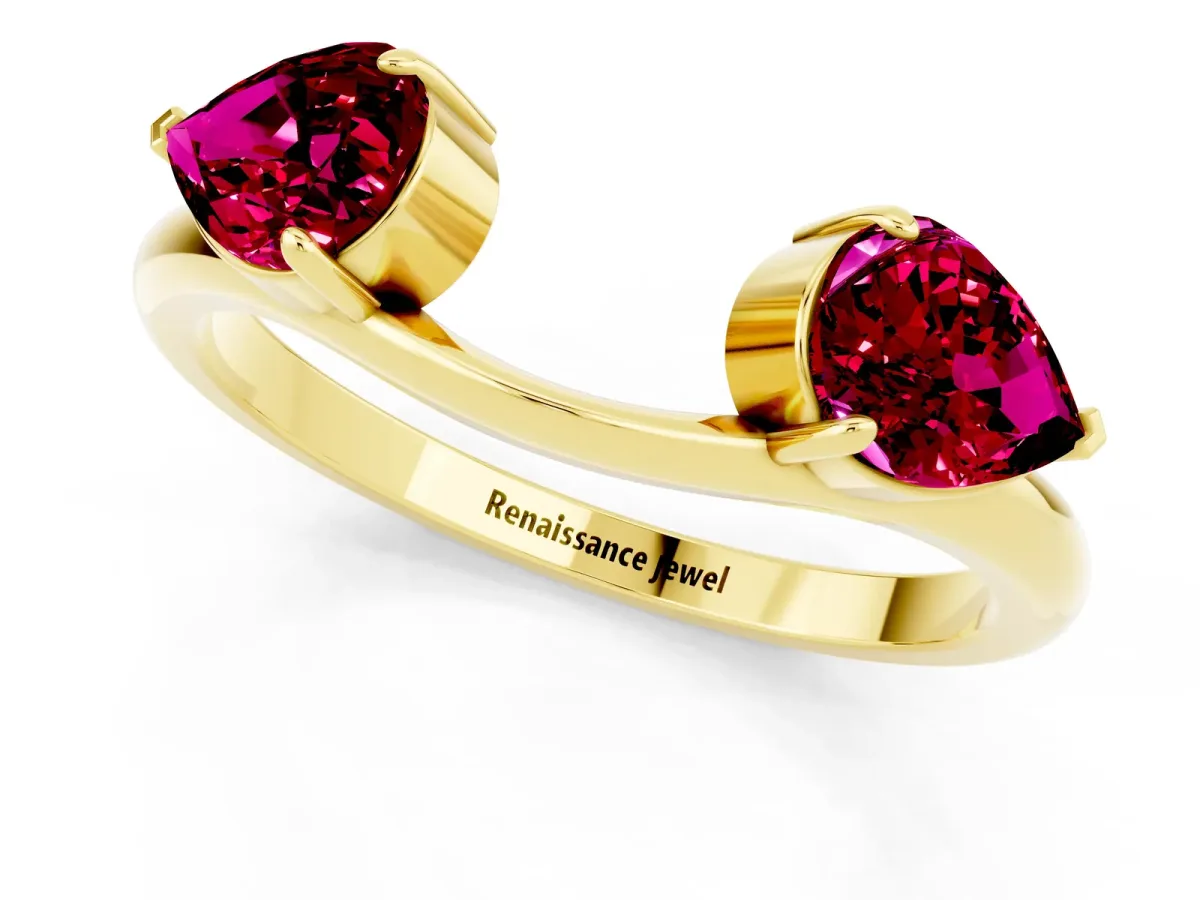 Two-Stone Pear Garnet Bypass Ring with Prong Setting Yellow gold