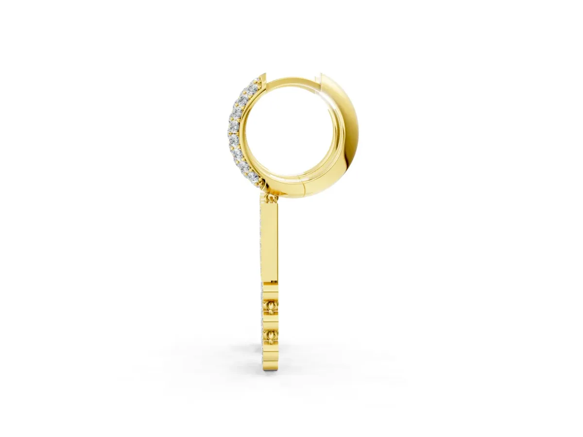 Round Diamond Initial H Huggie Hoop Earrings Yellow gold