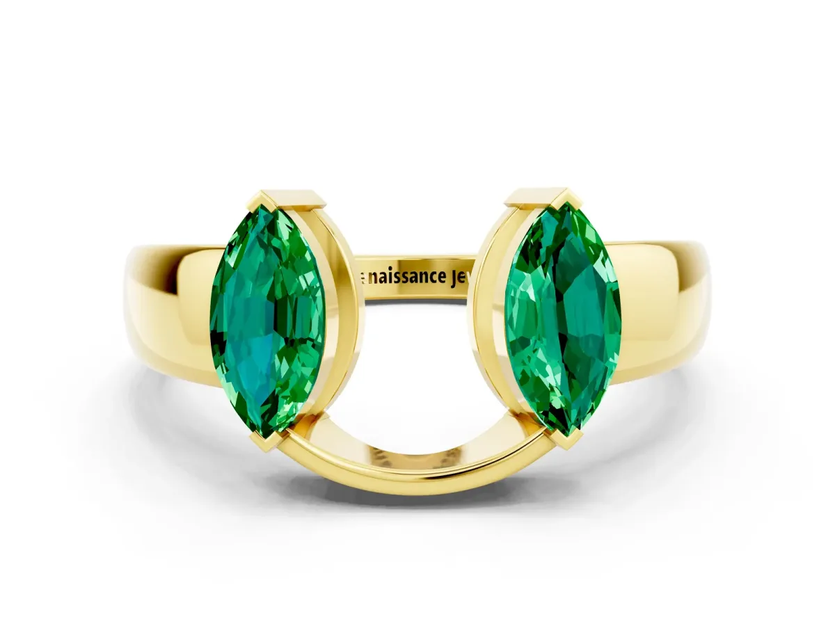 Marquise Emerald Open Band Ring with Tension Setting Yellow gold