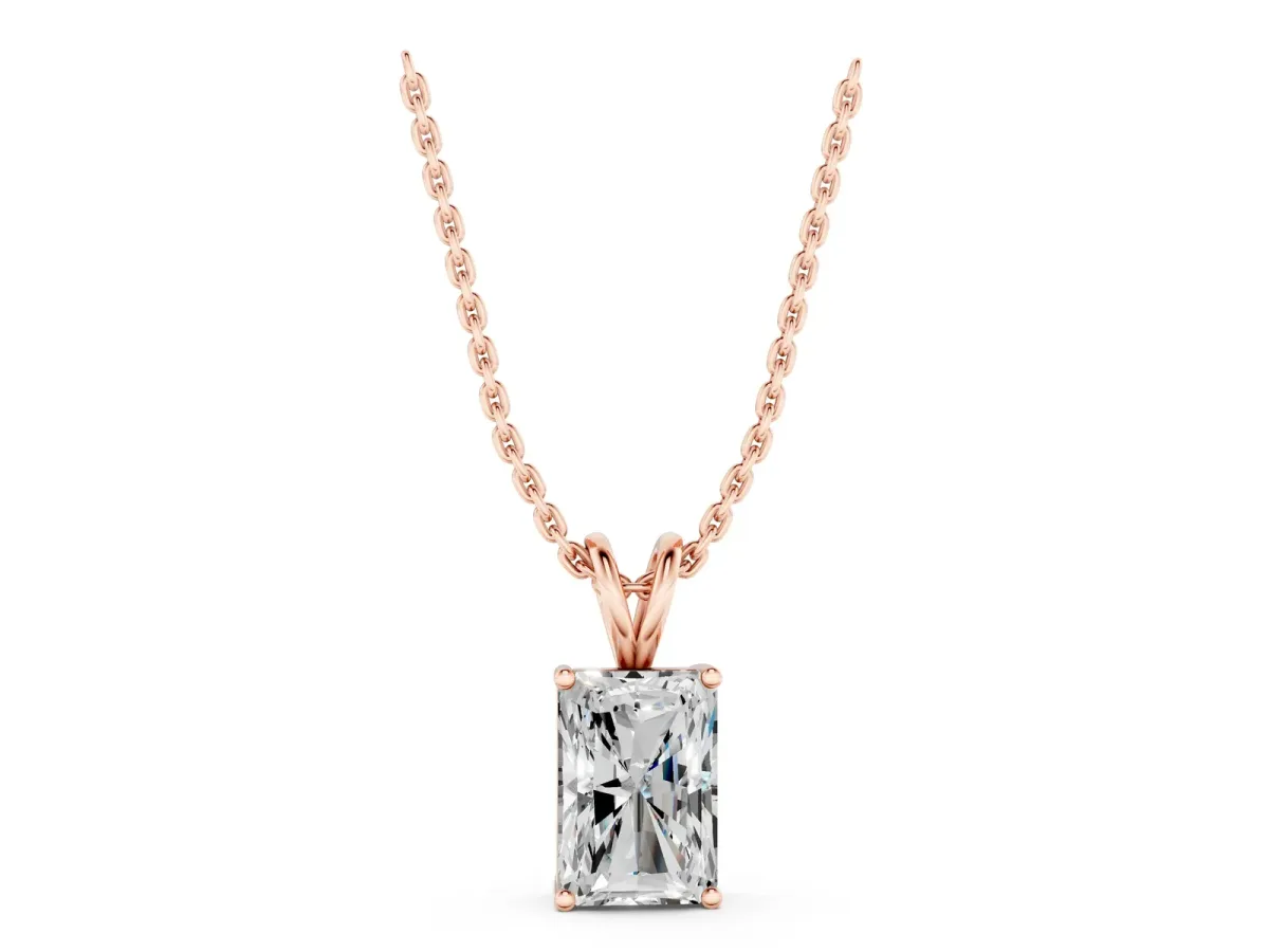 Radiant Diamond Solitaire Pendant with Four Prong Setting Rose gold