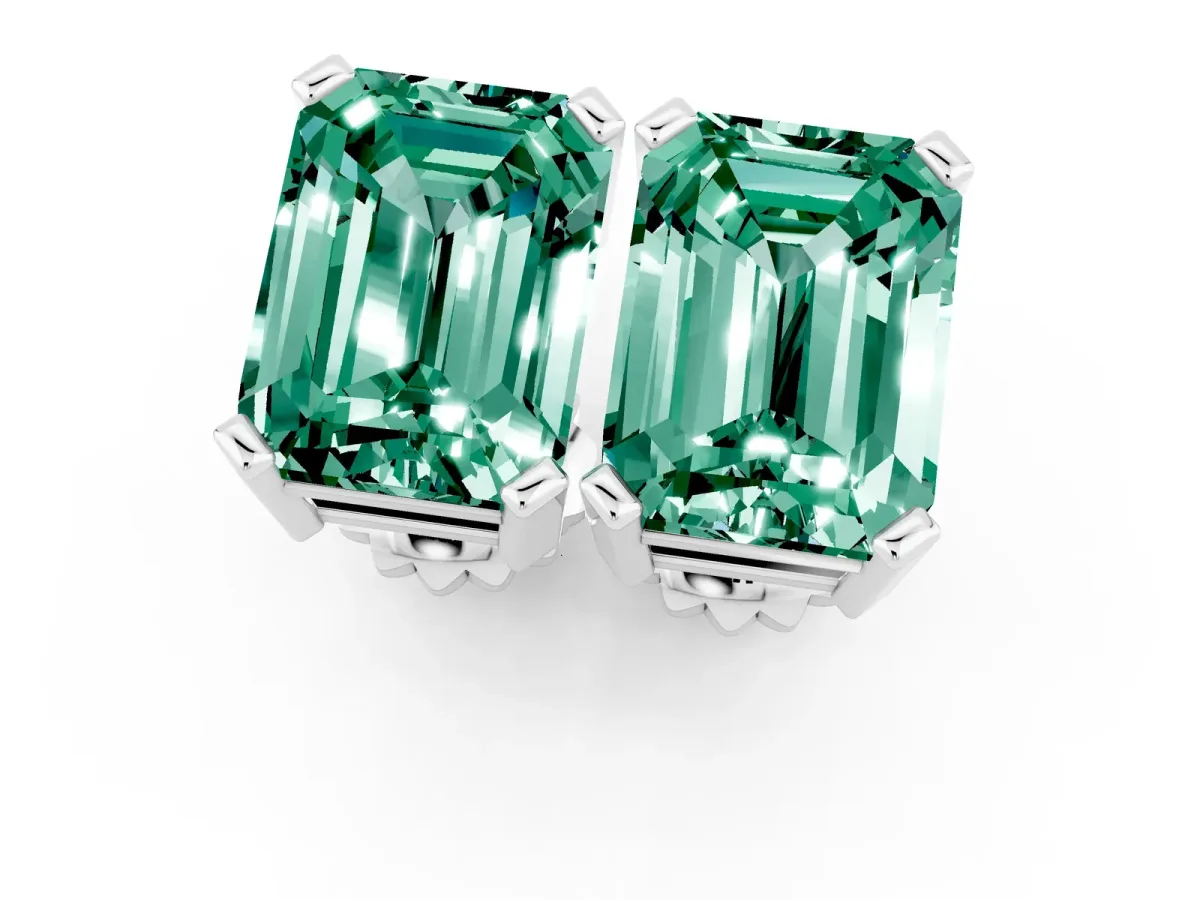 Emerald Cut Green Sapphire Stud Earrings White gold