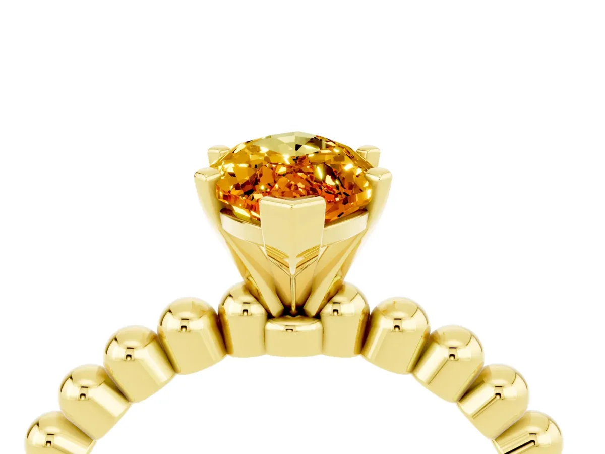 Marquise Cut Citrine Solitaire Ring with Beaded Band and Prong Setting Yellow gold