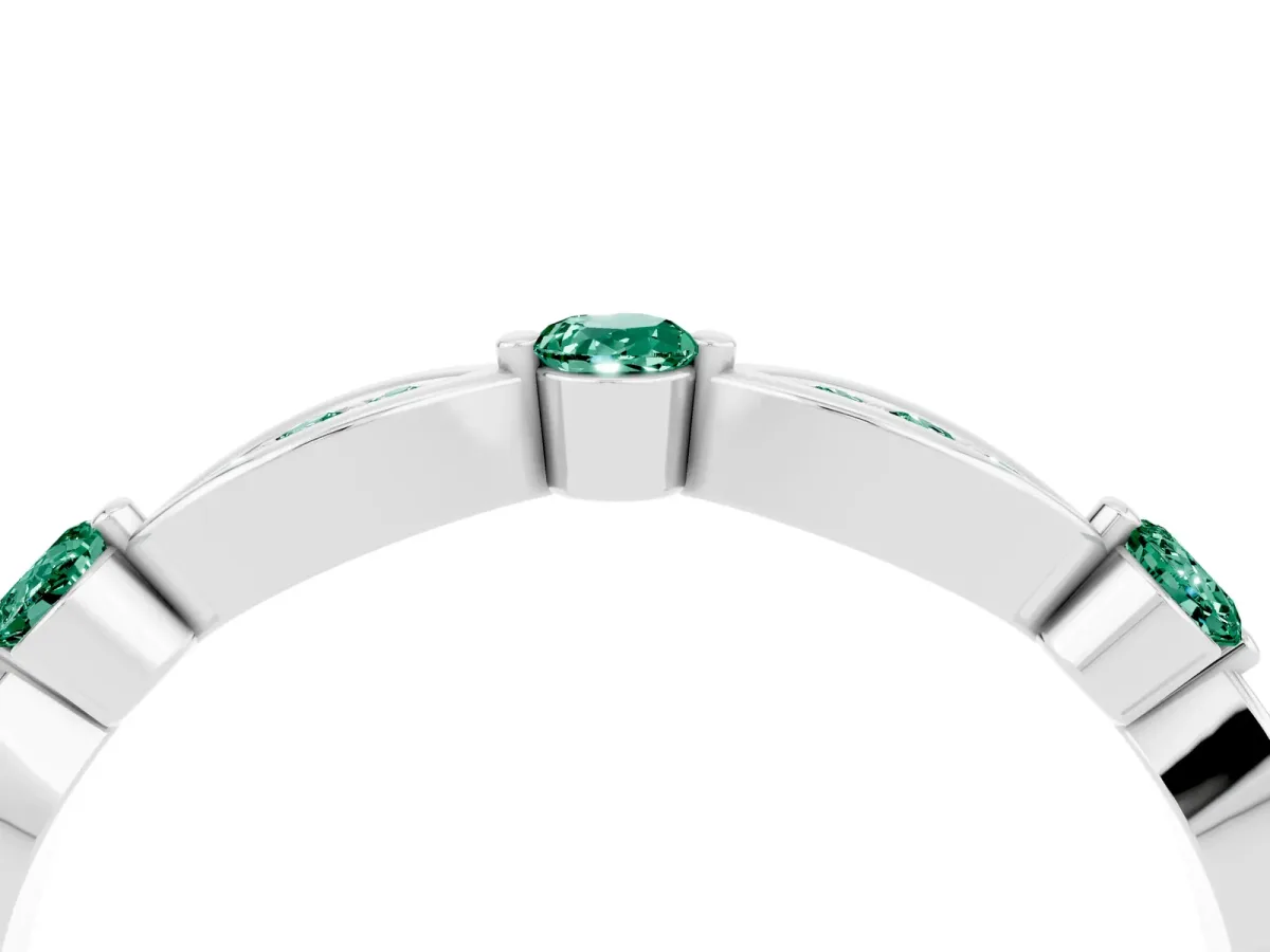 Marquise and Round Green Sapphire Milgrain Band with Bezel Setting Silver