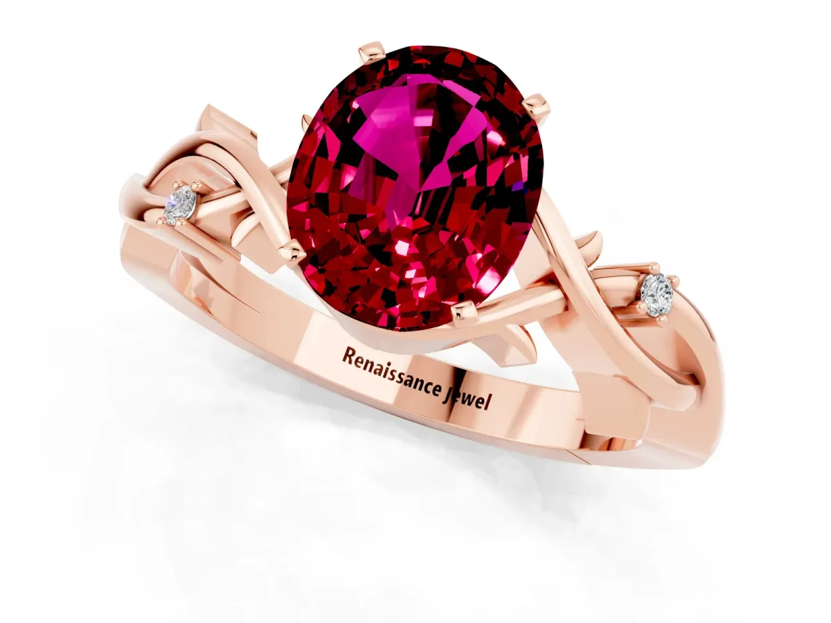 Oval Cut Garnet Solitaire Ring with Twisted Band and Prong Setting Rose gold