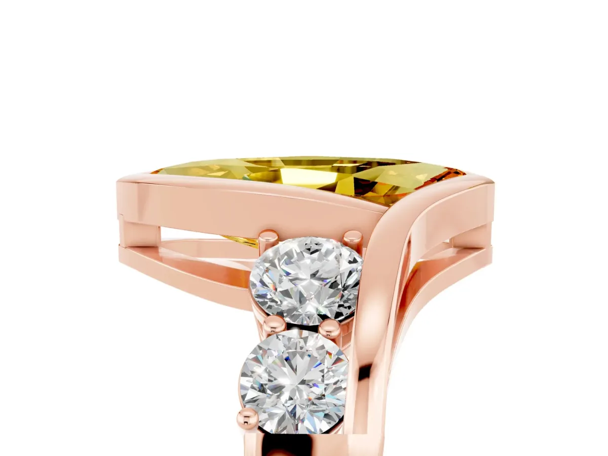 Bezel Set Marquise Cut Citrine Bypass Ring with Round Accents Rose gold