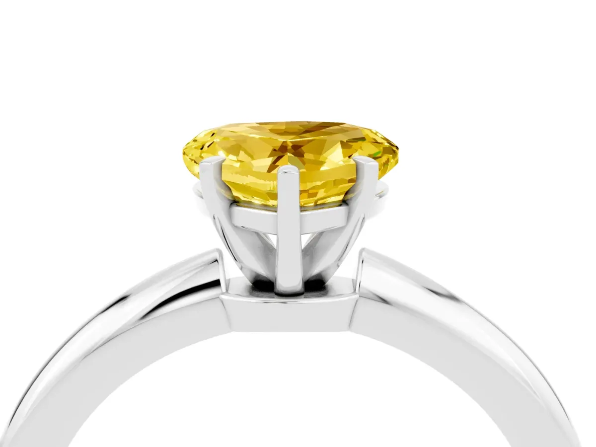 Heart Cut Yellow Sapphire Solitaire Ring with Six-Prong Setting and Classic Band Silver