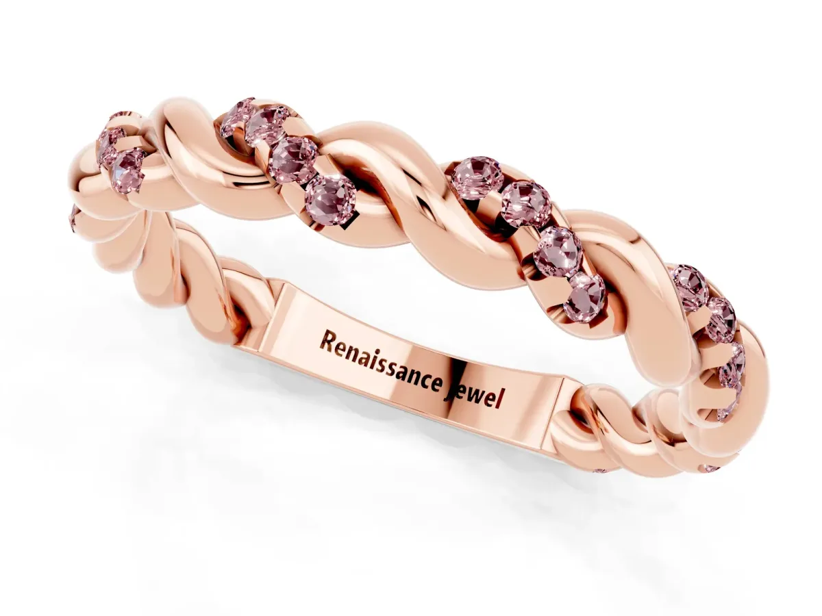 Twisted Pavé Round Morganite Eternity Band Rose gold