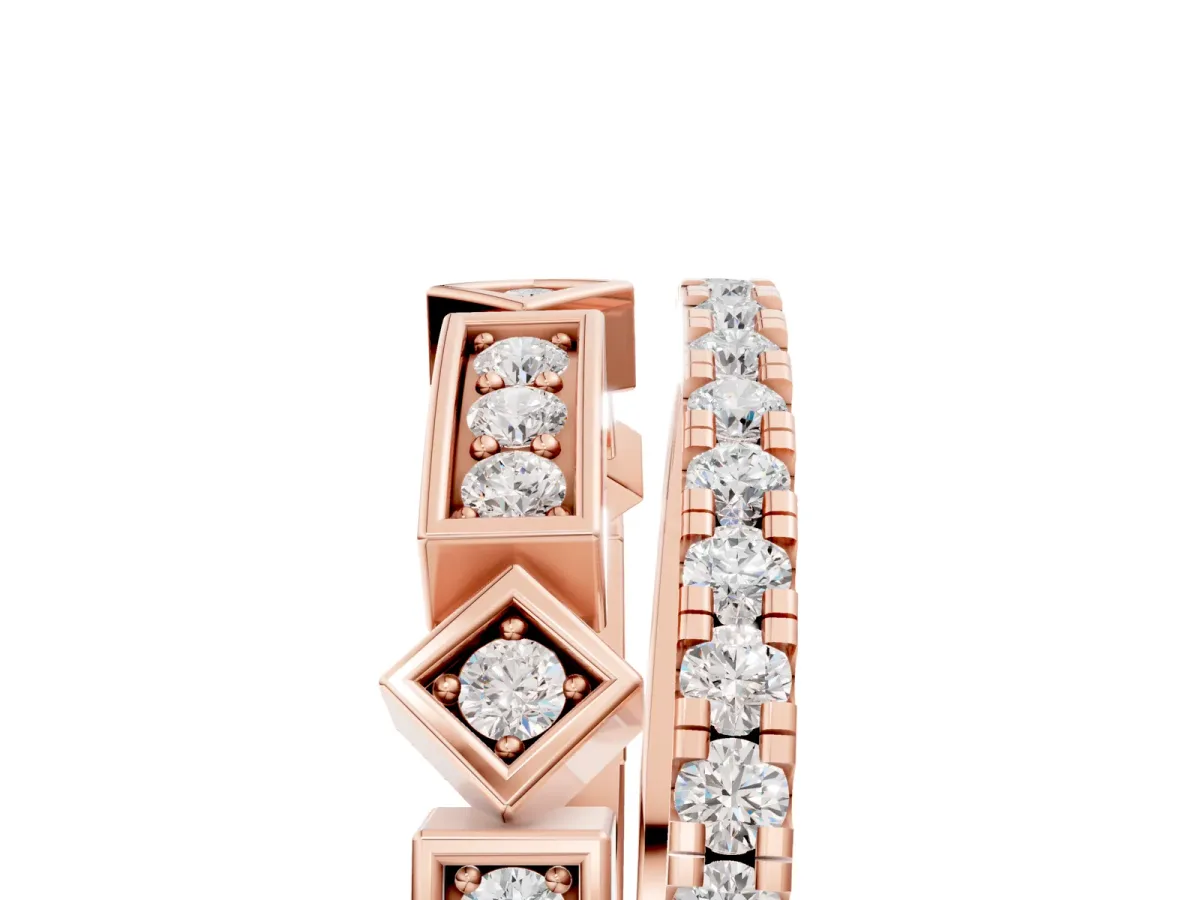 Pavé Round Diamond Channel Set Dual Band with Prong Setting Rose gold
