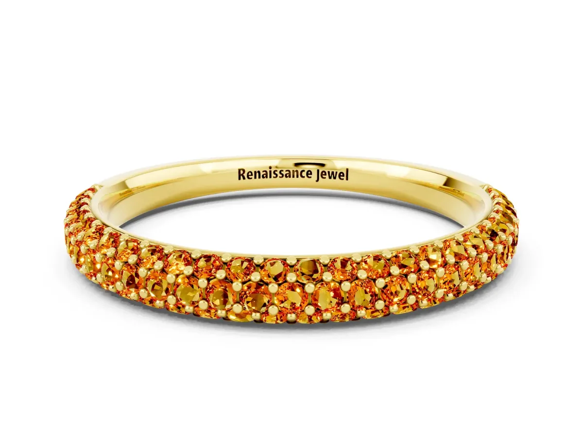 Round Citrine Pavé Eternity Band with Shared Prong Setting Yellow gold