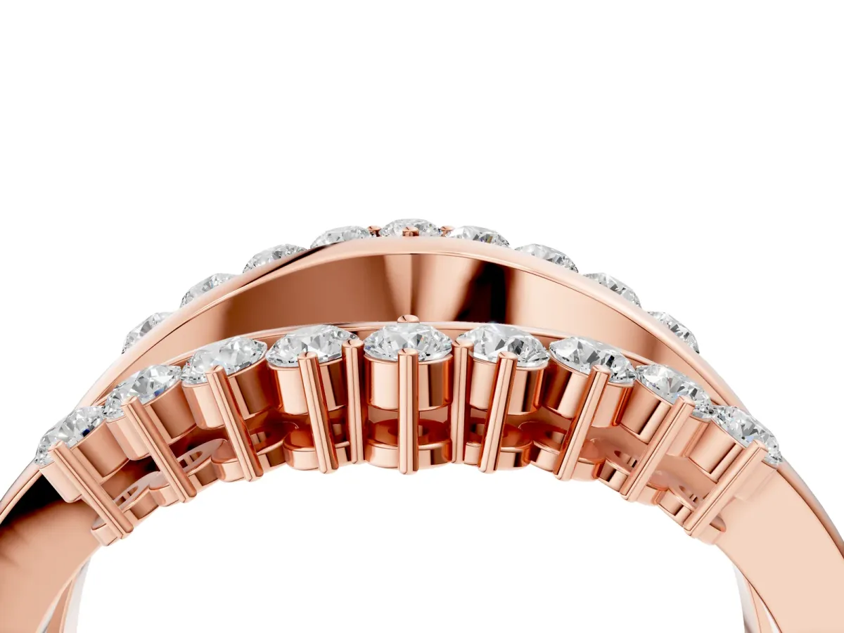 Round Diamond Chevron Contour Band with Prong Setting Rose gold