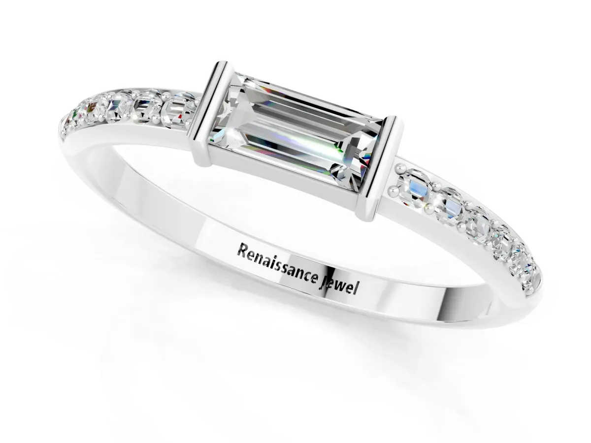 Baguette Moissanite Pavé Band with Bar Setting Platinum