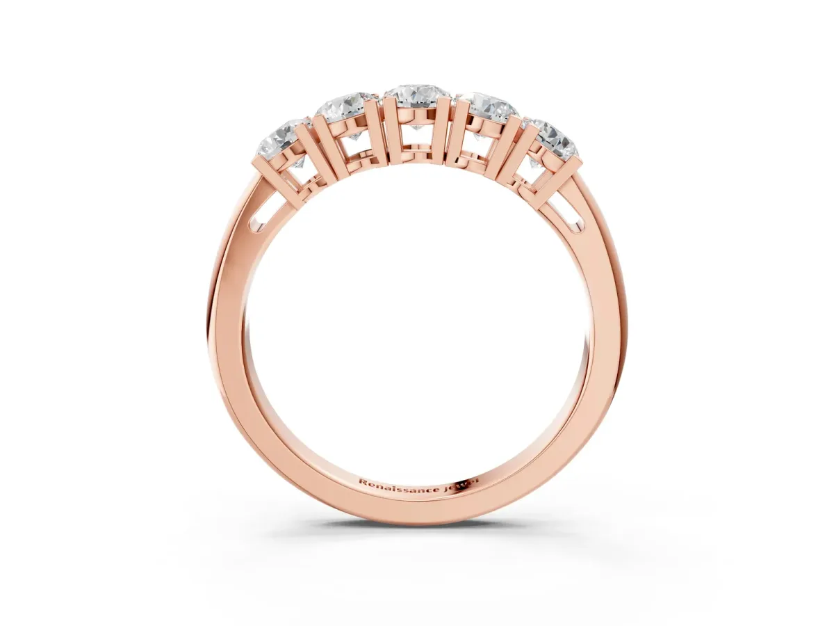 Five-Stone Round Diamond Prong Set White Gold Band Rose gold