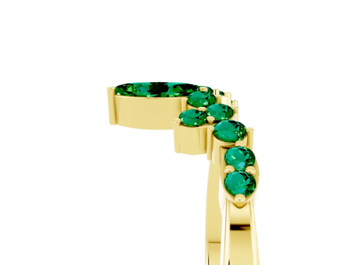 Marquise and Round Emerald Chevron Band with Prong Setting Yellow gold