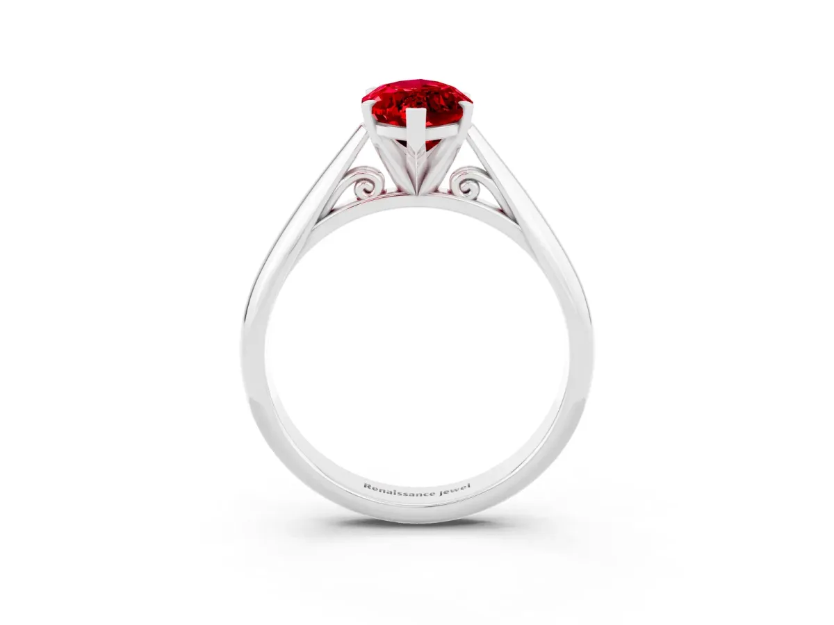 Marquise Cut Ruby Solitaire Engagement Ring with Cathedral Setting and Four-Prong Mount White gold