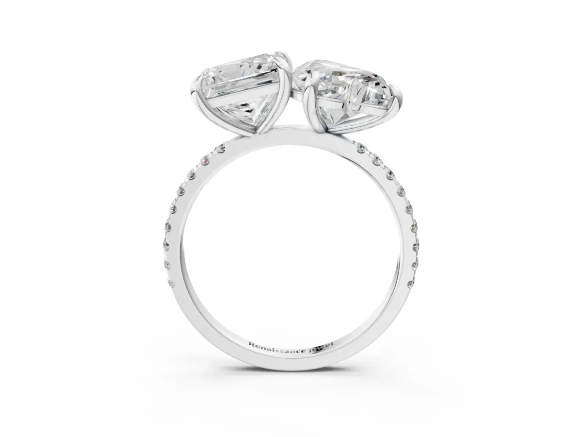 Heart and Princess Toi Moi Ring with Prong Setting and Micro Pave Band Silver