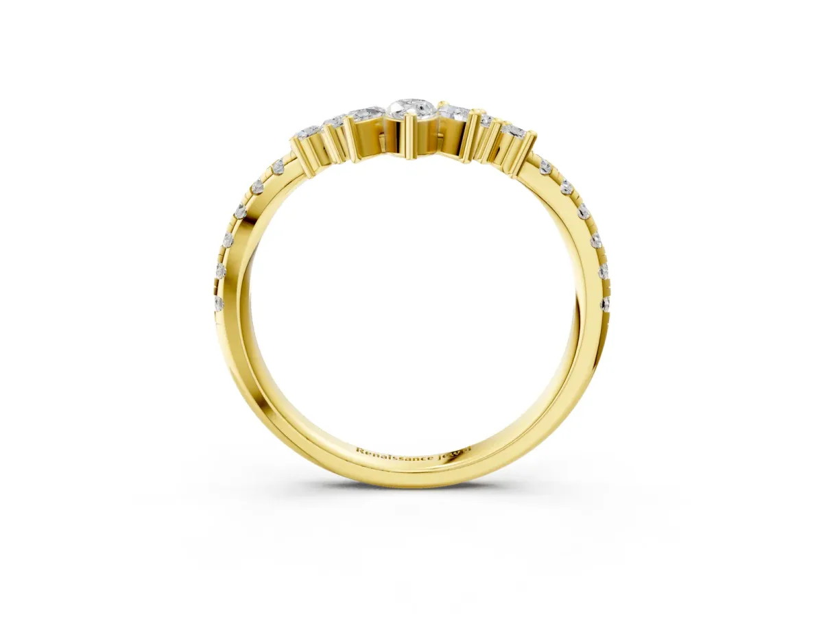 Chevron Marquise and Round Diamond Open Band with Prong Setting Yellow gold