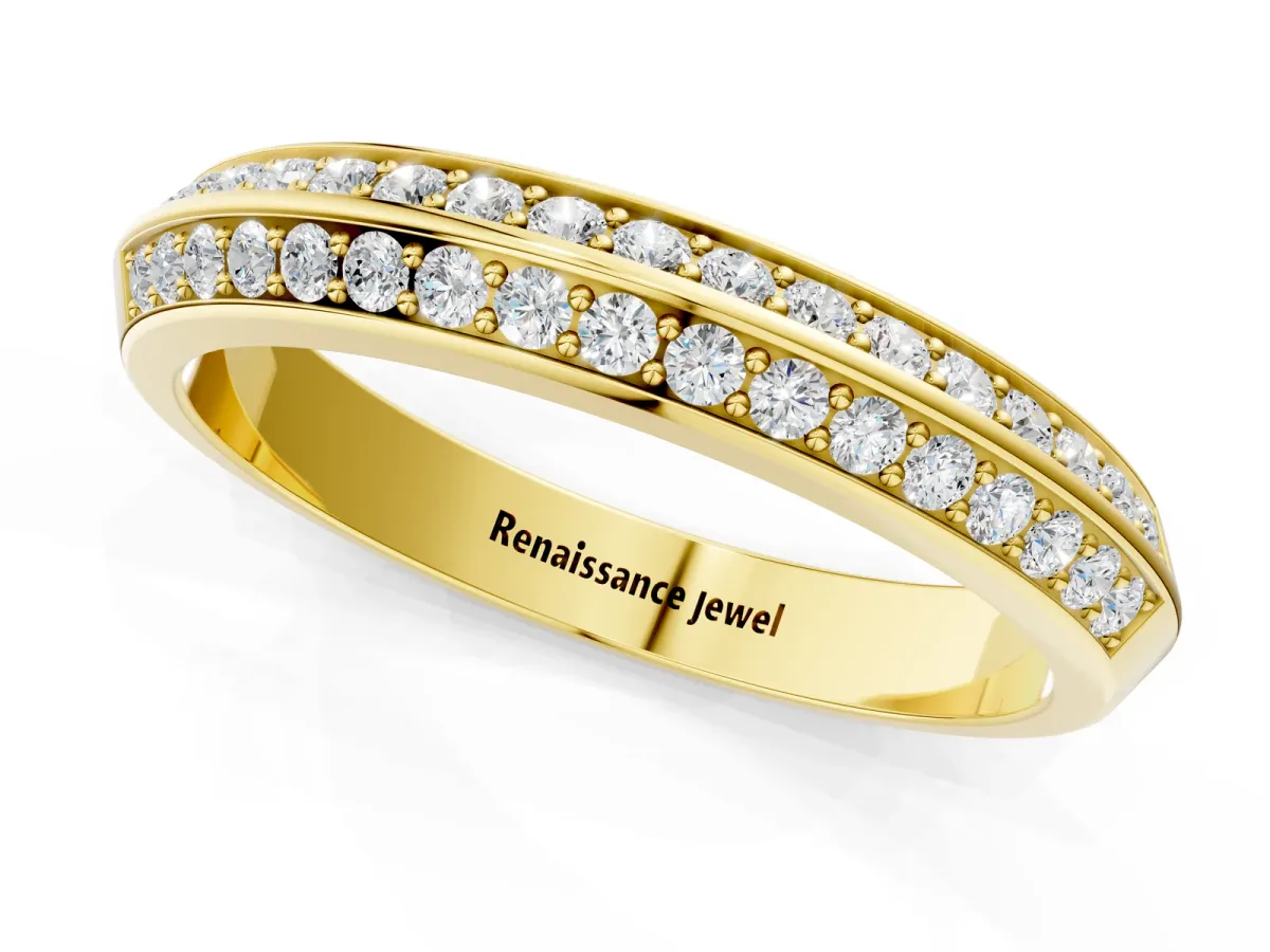 Double Row Round Diamond Channel Set Eternity Band Yellow gold