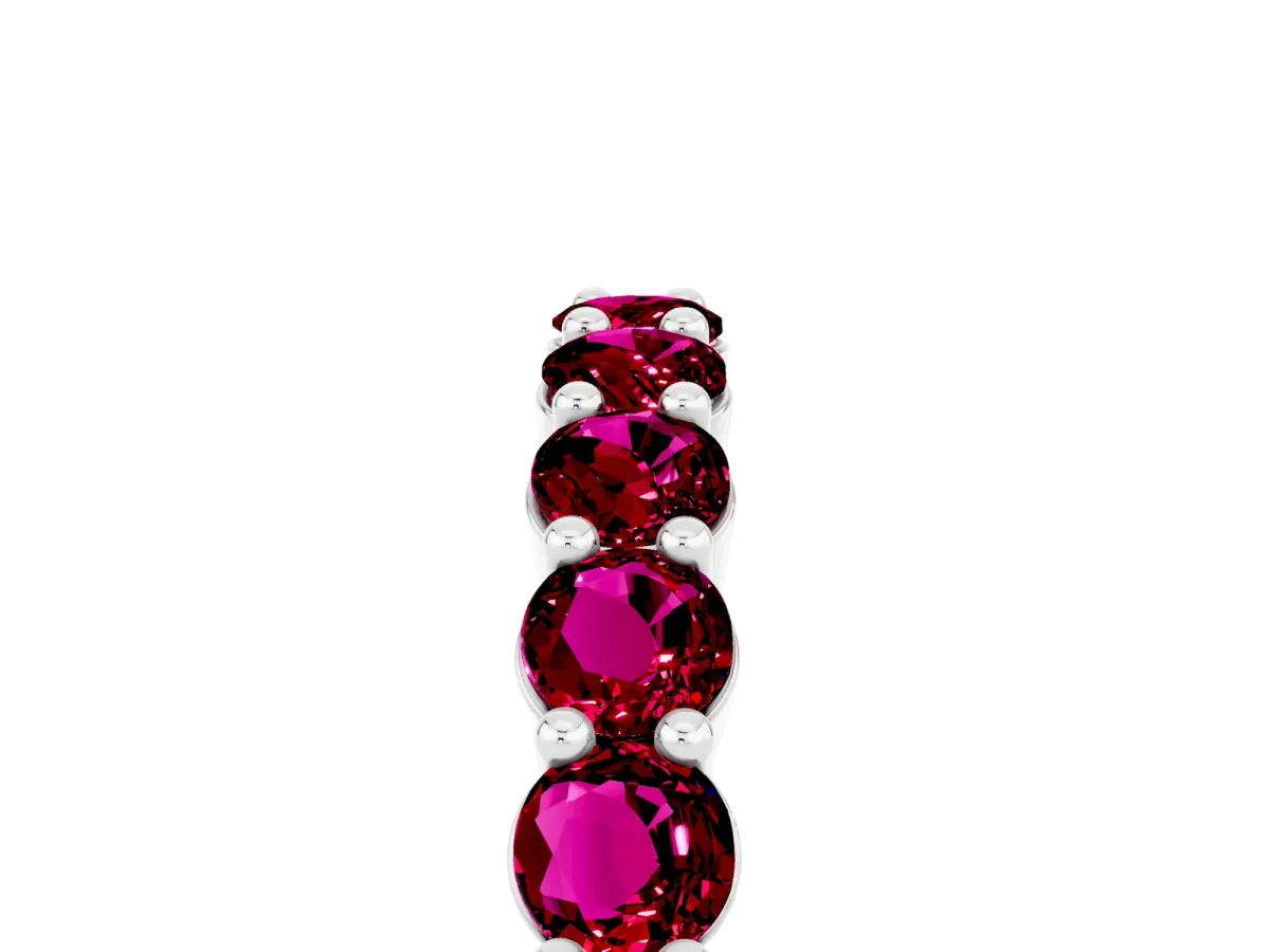 Round Garnet Half Eternity Band with Prong Setting White gold