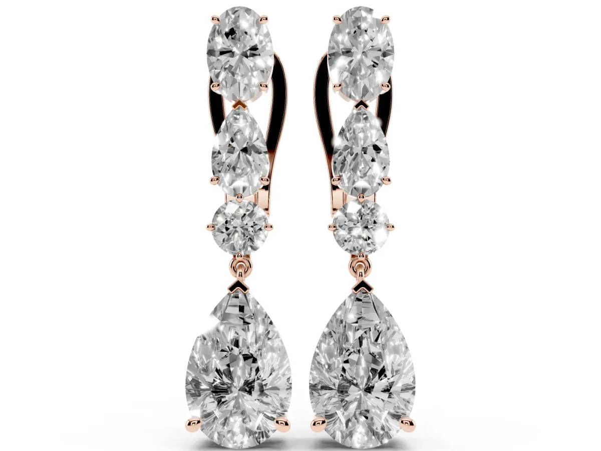 Oval, Pear and Round Diamond Huggie Drop Earrings Rose gold