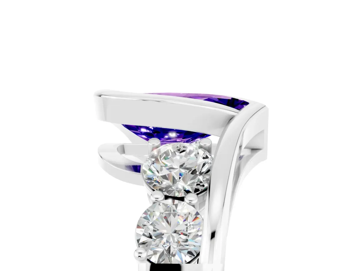Bezel Set Pear Cut Tanzanite Bypass Ring with Round Accents Platinum