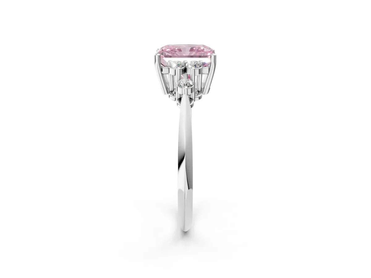 Fancy Pink Radiant Cut Cut Diamond Cluster Ring with Solitaire Band and Four-Prong Setting Platinum