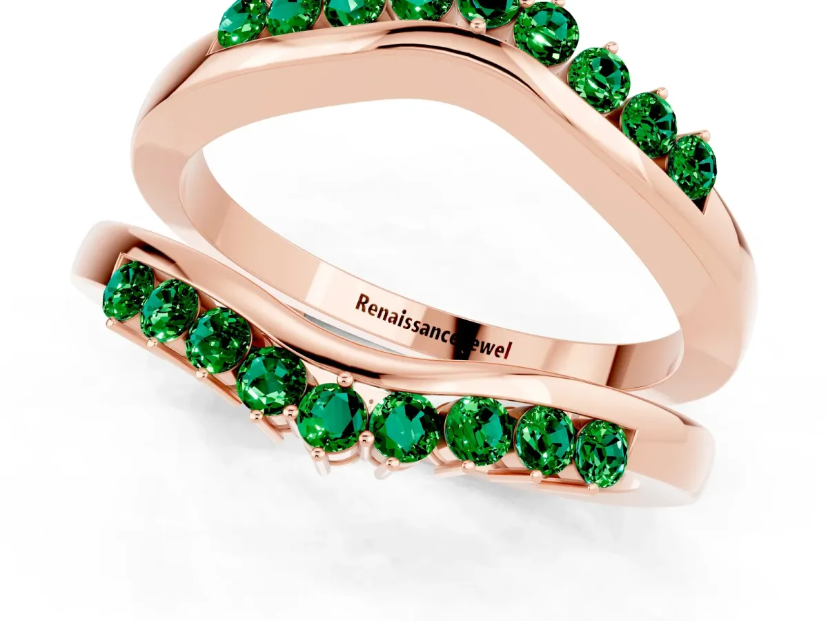 Round Emerald Chevron Contour Band with Prong Setting Rose gold
