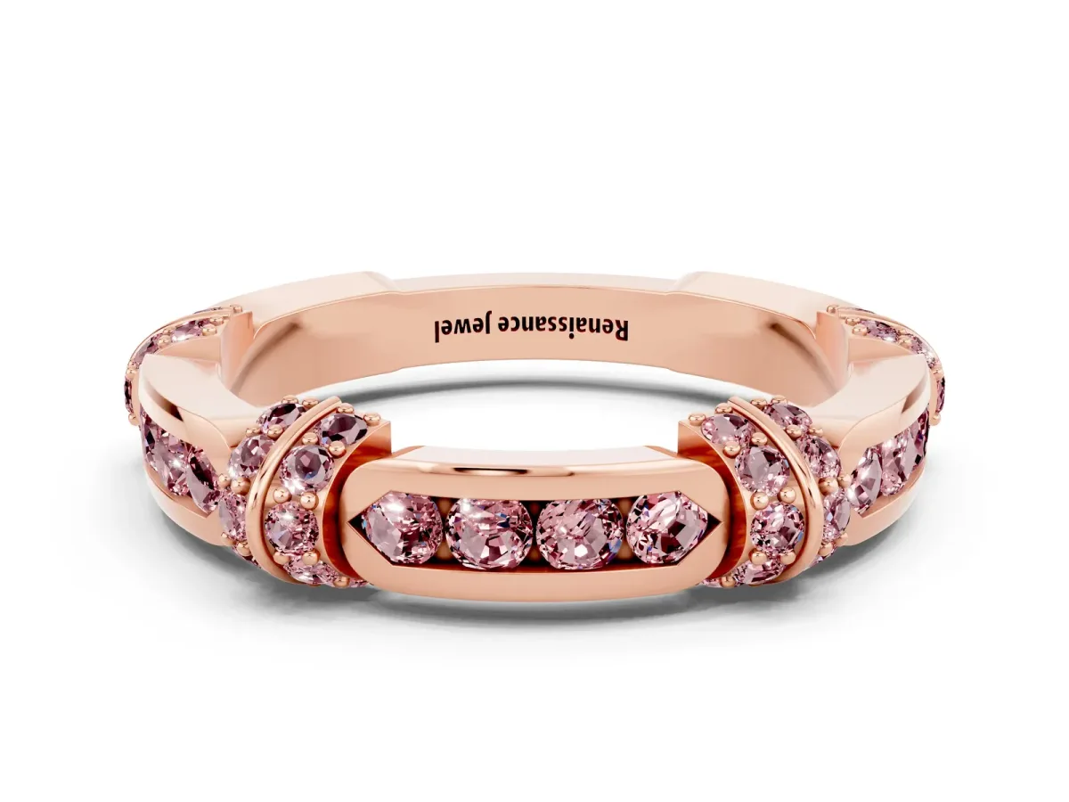 Pavé Round Morganite Link Band with Bezel Setting Rose gold