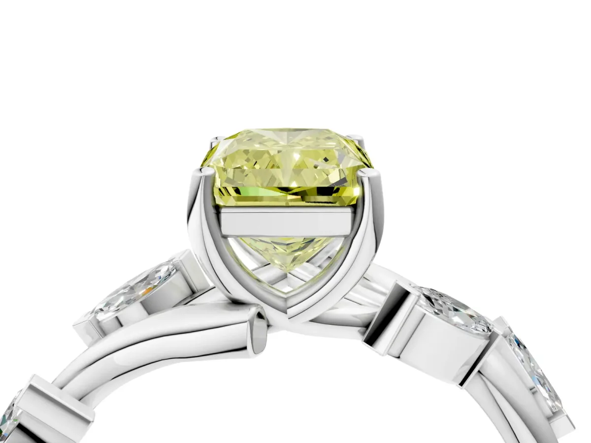 Fancy Yellow Radiant Cut Solitaire Twisted Band Marquise Accent Prong Setting Ring Platinum