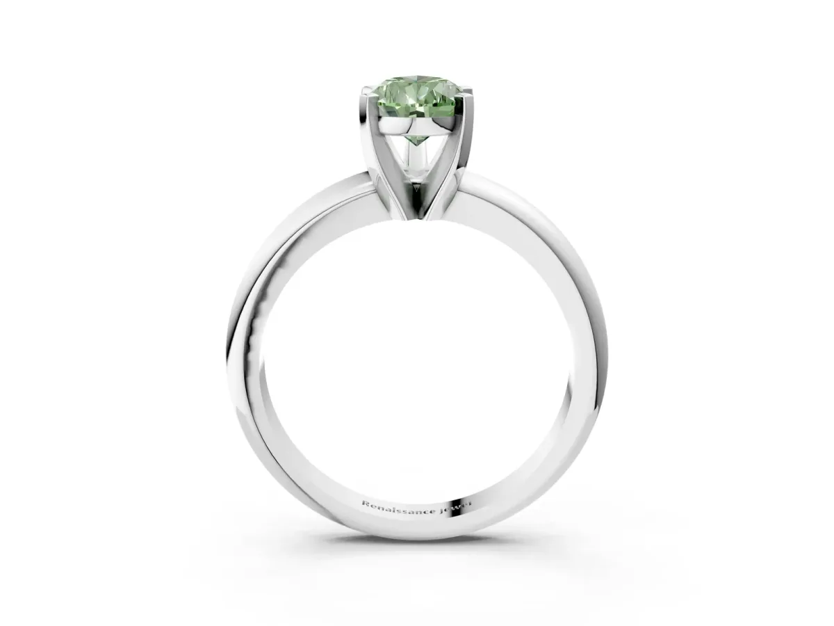 Fancy Green Pear Cut Diamond Solitaire Engagement Ring with Round Band and Four-Prong Setting Silver