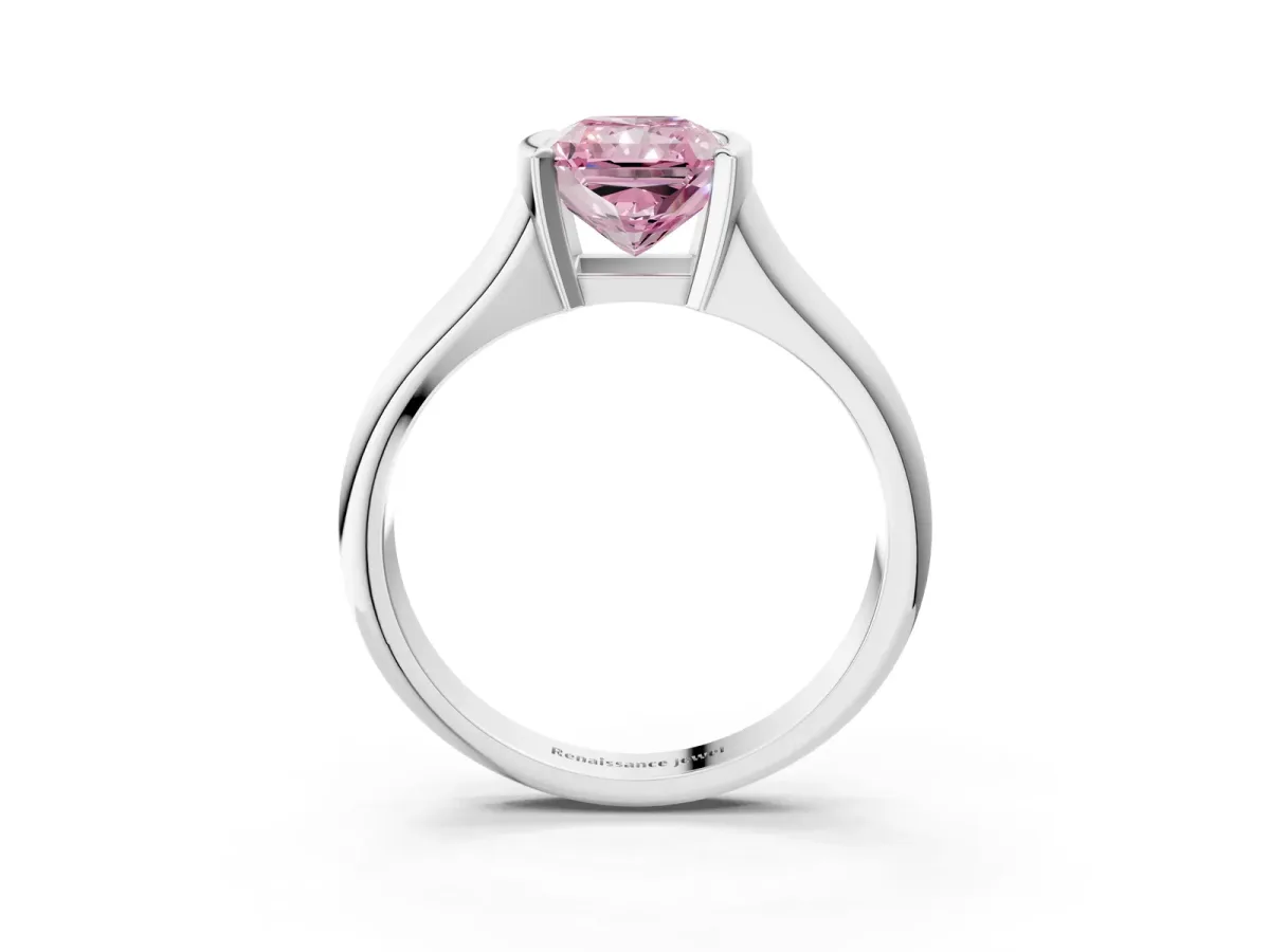 Fancy Pink Radiant Cut Solitaire Tension Set Diamond Ring with Split Shank Band Platinum