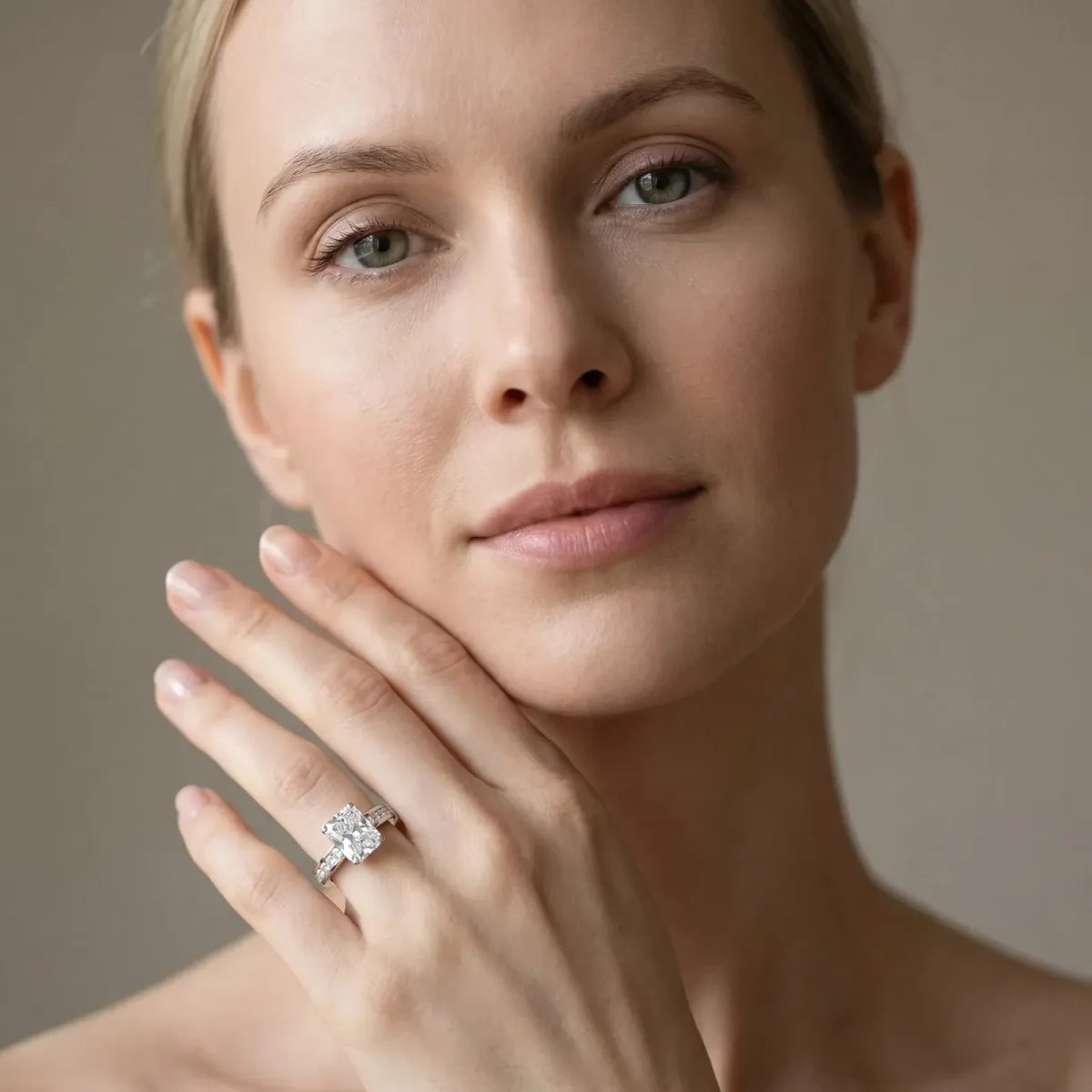 Radiant Cut Solitaire Diamond Ring with Channel-Set Band and Four-Prong Setting Platinum