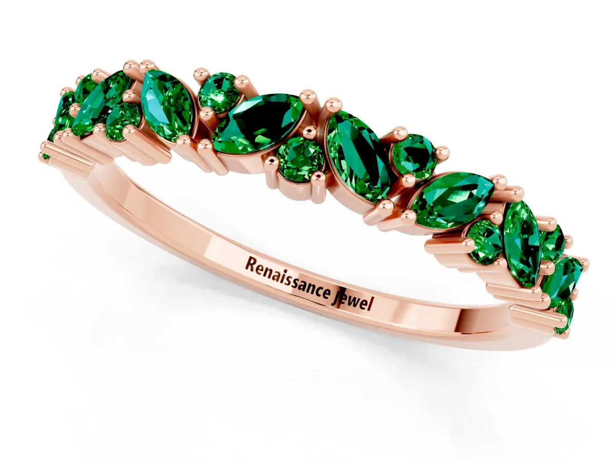 Marquise and Round Emerald Vine Eternity Band with Prong Setting Rose gold