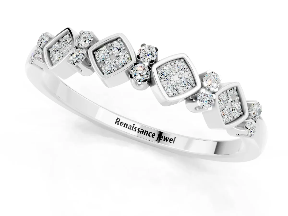 Pavé Cushion Moissanite Cluster Eternity Band with Prong Setting Platinum