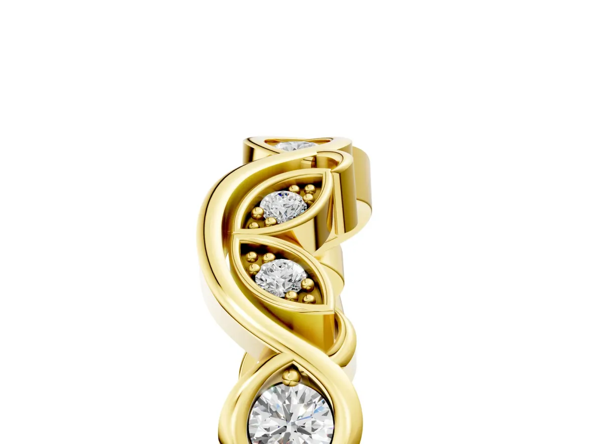 Marquise and Round Diamond Infinity Eternity Band with Bezel Setting Yellow gold
