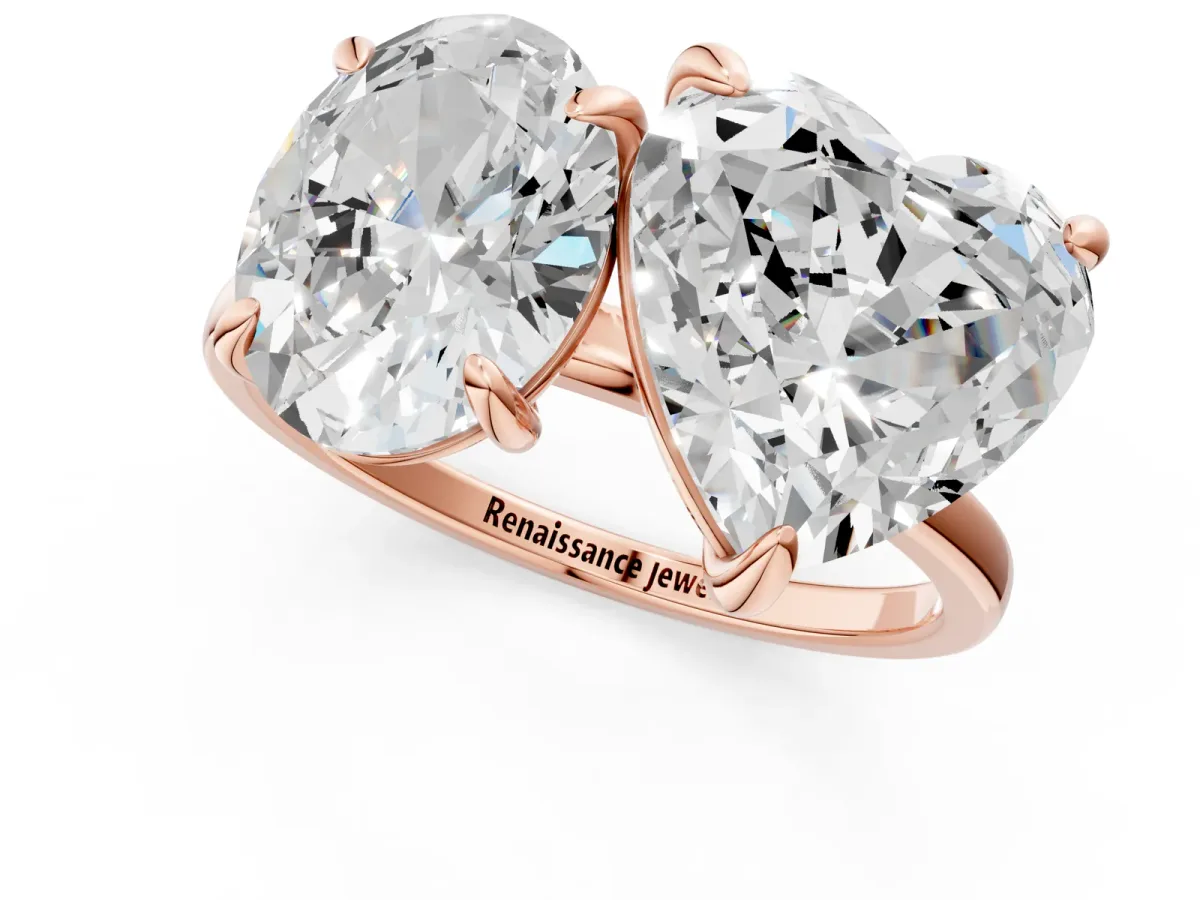 Oval and Heart Toi Moi Ring with Prong Setting and Plain Band Rose gold
