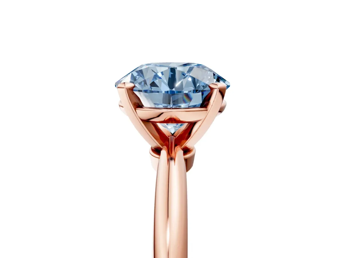 Fancy Blue Round Cut Diamond Solitaire Ring with Six-Prong Setting and Classic Band Rose gold