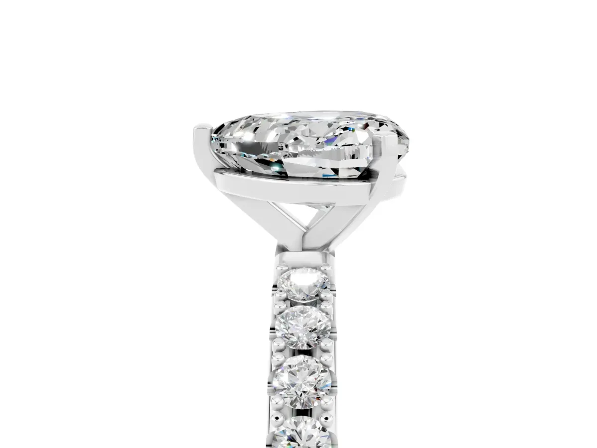 Heart Cut Moissanite Solitaire Pavé Band with Four-Prong Setting Silver