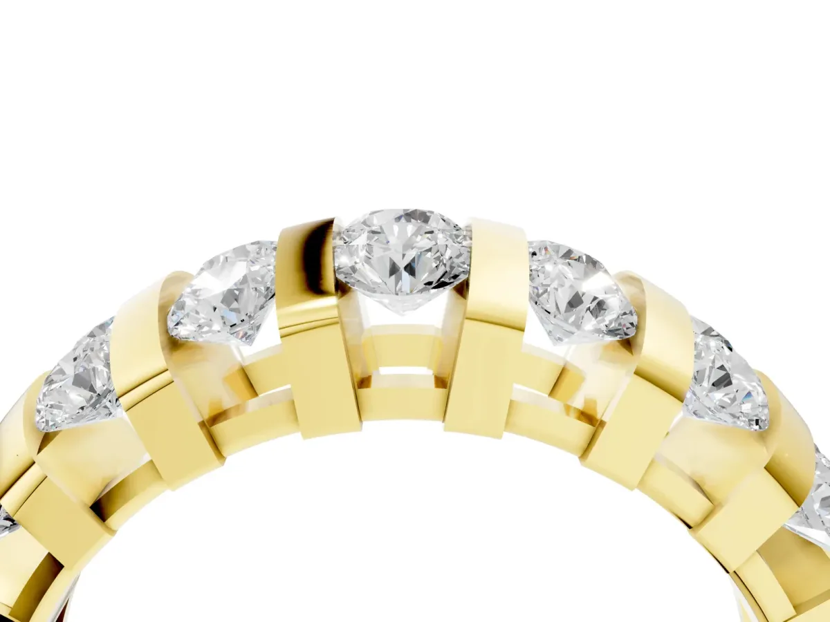 Channel-Set Round Diamond Multi-Row Band Yellow gold