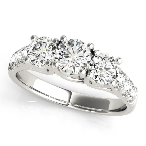 Three-Stone Cushion Cut Diamond Pavé Band with Prong Setting Platinum