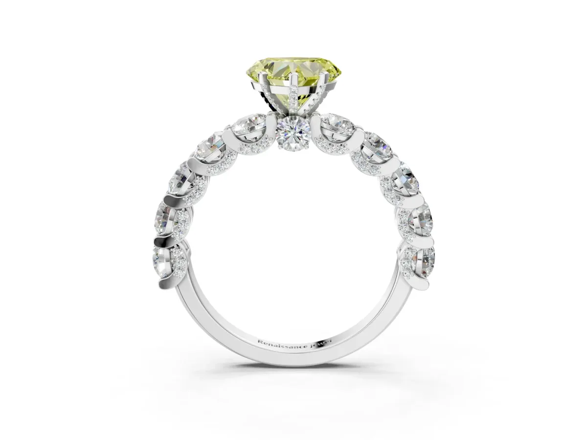 Fancy Yellow Heart Cut Diamond Side Stone Engagement Ring with Four-Prong Setting White gold