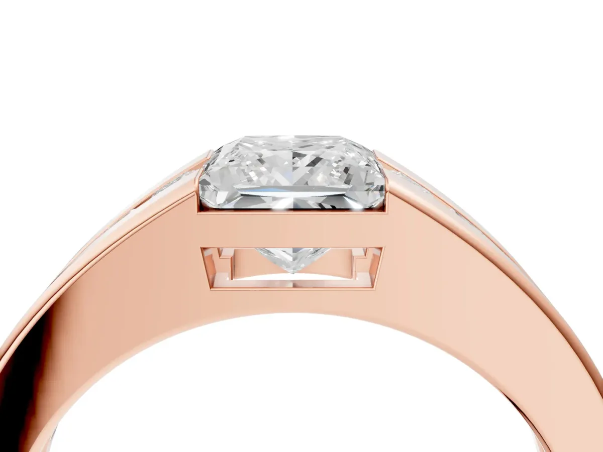 Princess Diamond Channel Set Mens Ring Rose gold