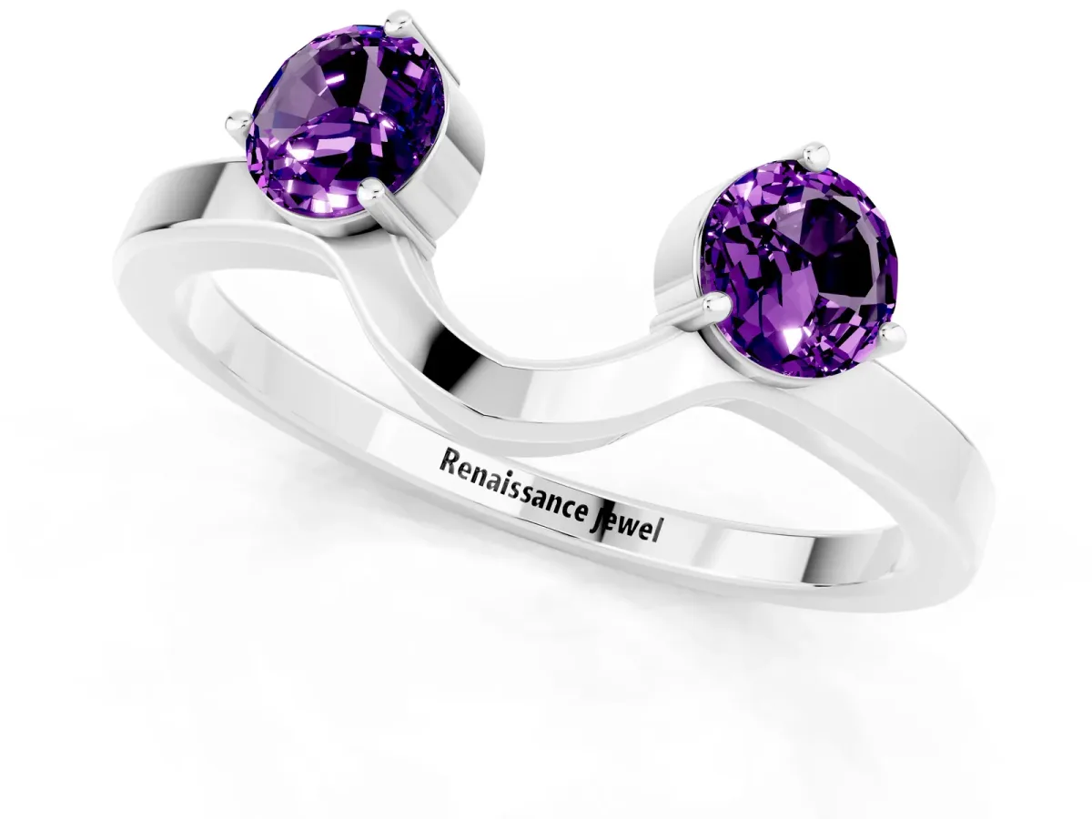 Dual Round Amethyst Open Band Ring with Prong Setting Platinum