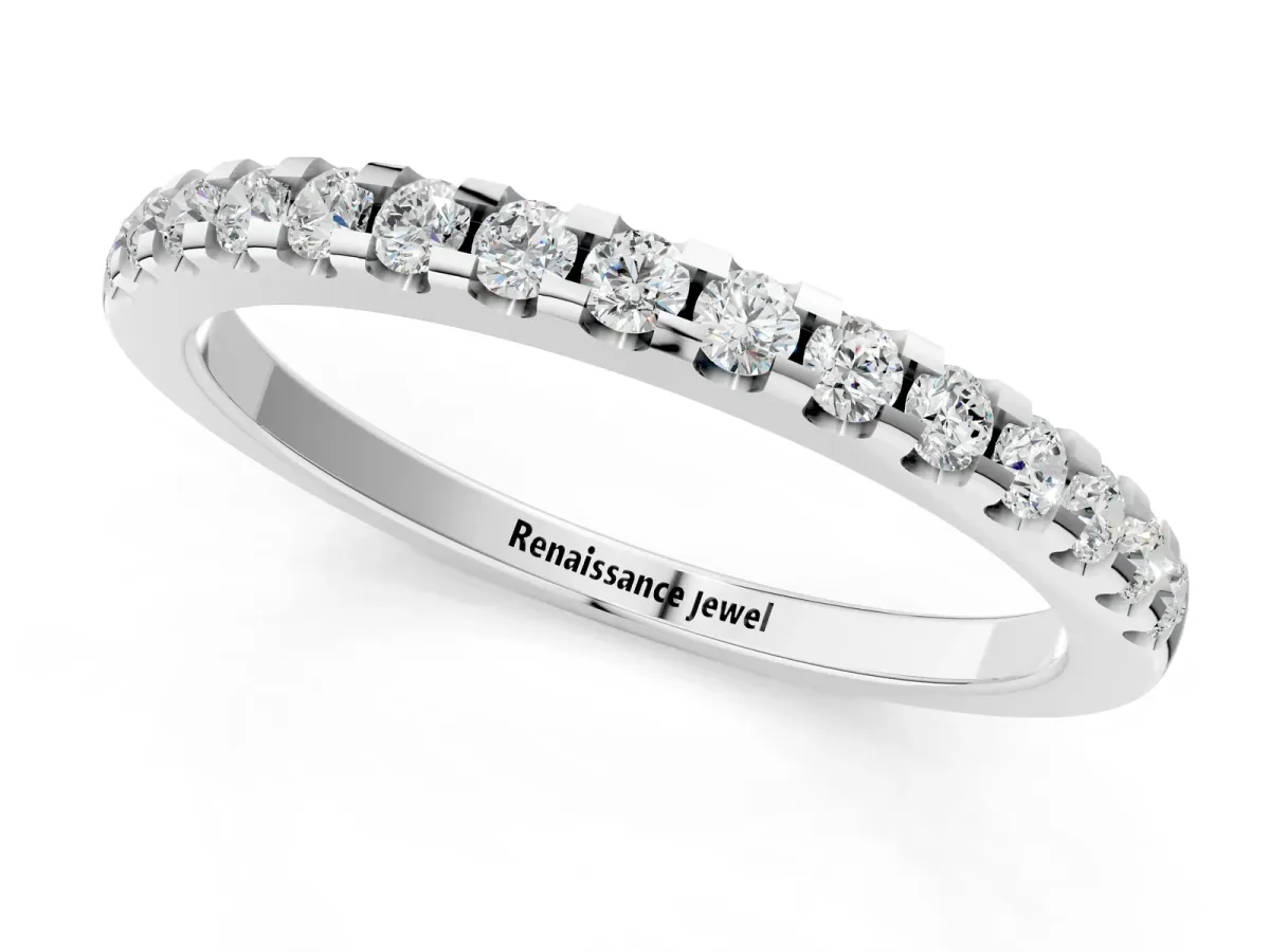 Round Diamond Half Eternity Band with Pavé Setting and Shared Prong White gold