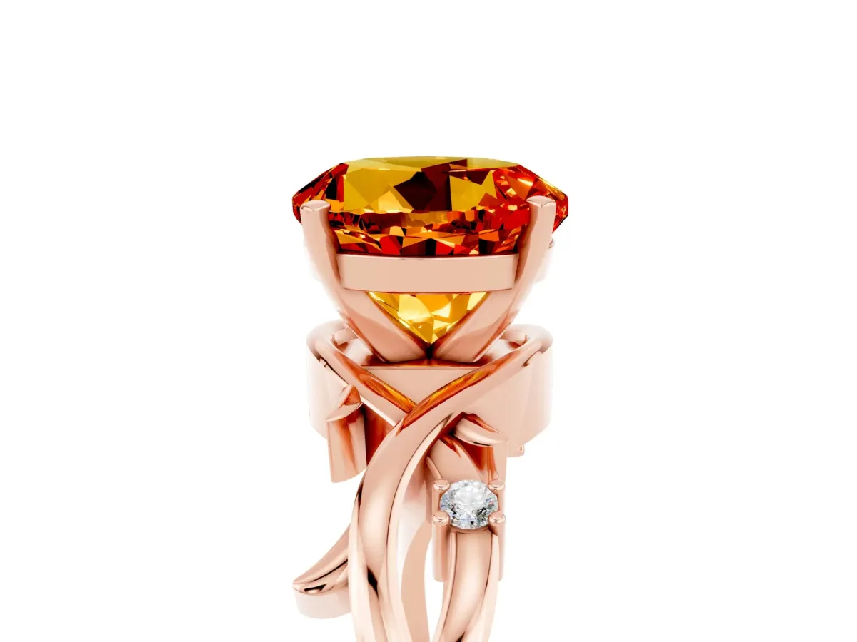 Round Cut Citrine Solitaire Ring with Twisted Band and Prong Setting Rose gold