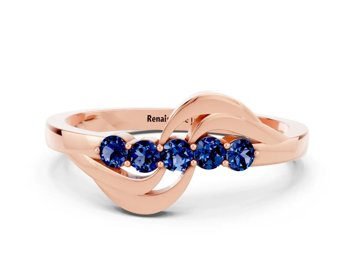 Five-Stone Round Blue Sapphire Crossover Band with Prong Setting Rose gold