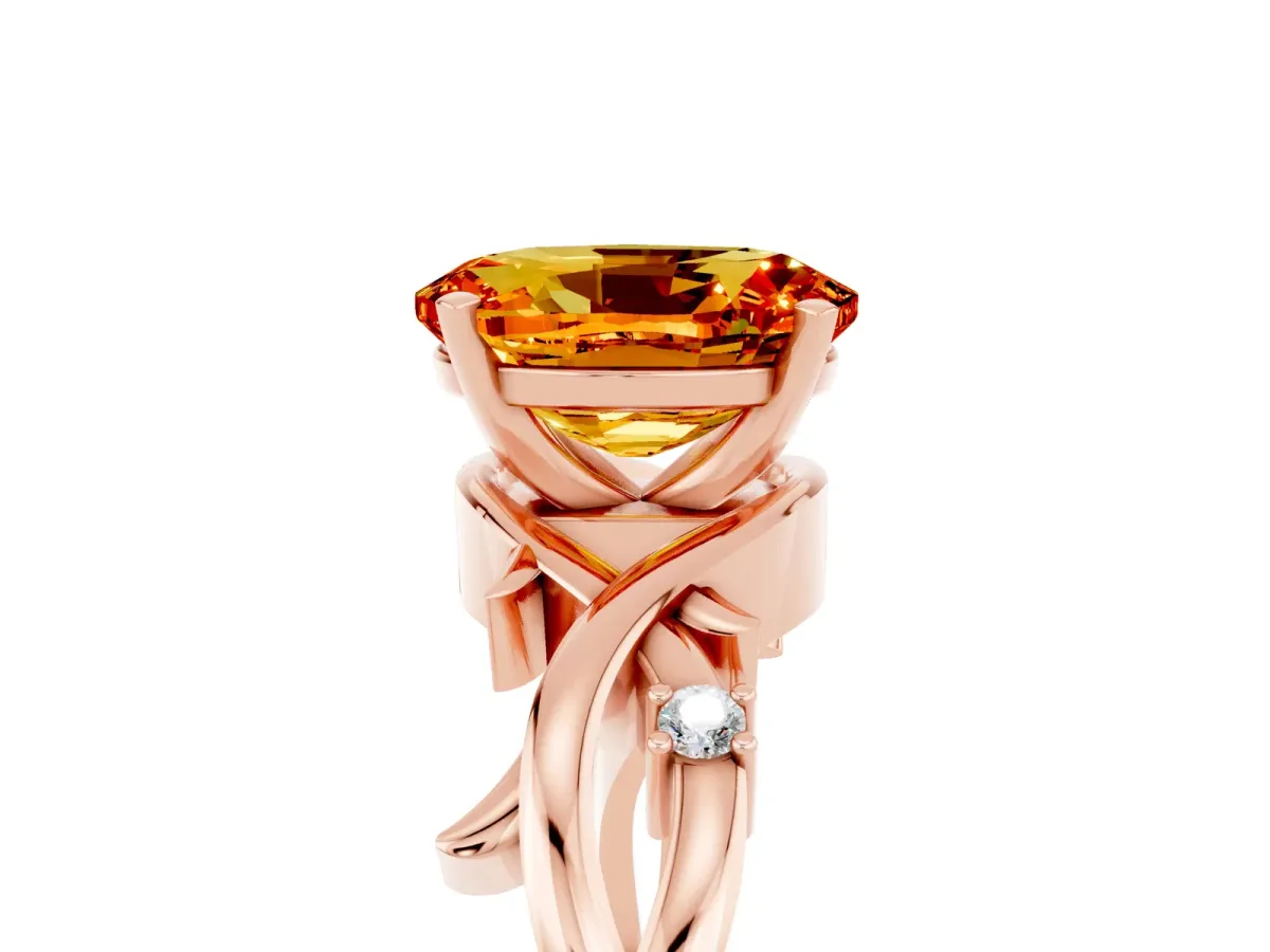 Oval Cut Citrine Solitaire Ring with Twisted Band and Prong Setting Rose gold