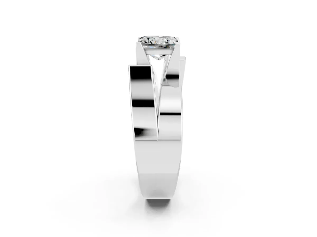 Modern Tension Set Princess Cut Moissanite Solitaire Wide Band Ring Silver