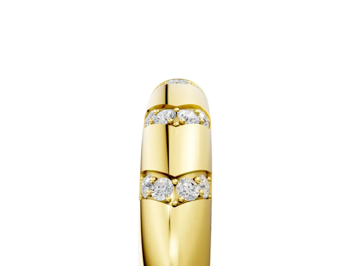 Round Diamond Channel Set Curved Band with Bezel Setting Yellow gold